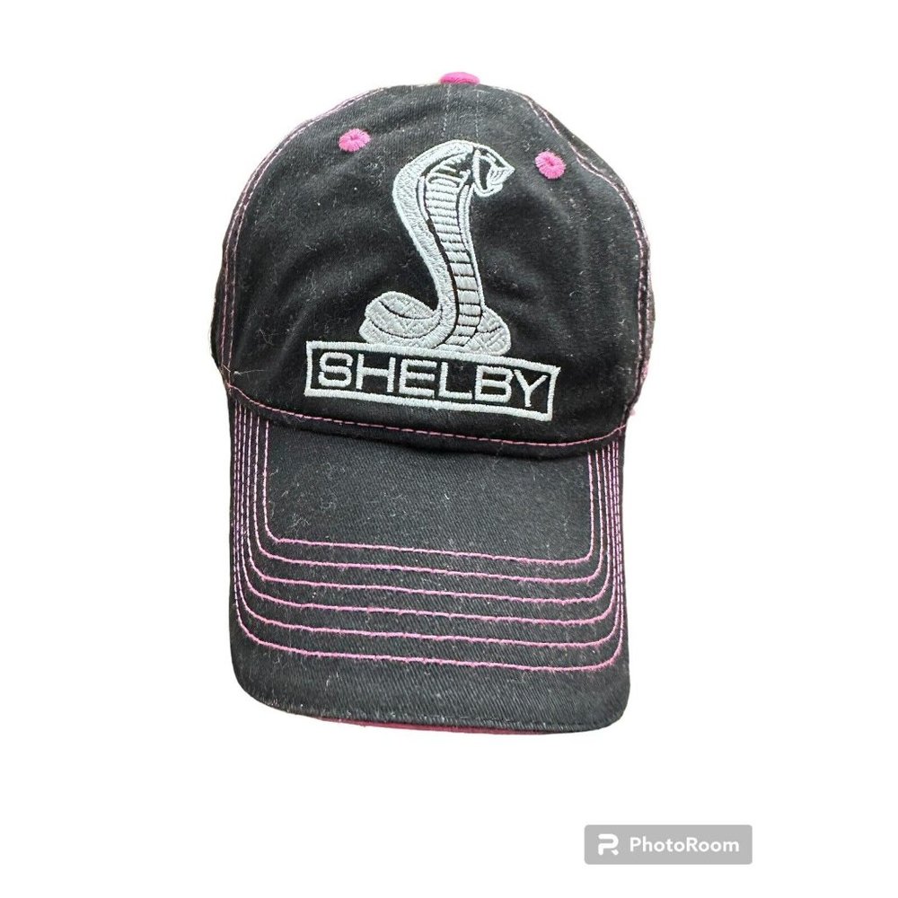 Black / Pink Shelby Mustang Hat Cap w/ Gray‎ Embroidered Snake Cobra Logo
